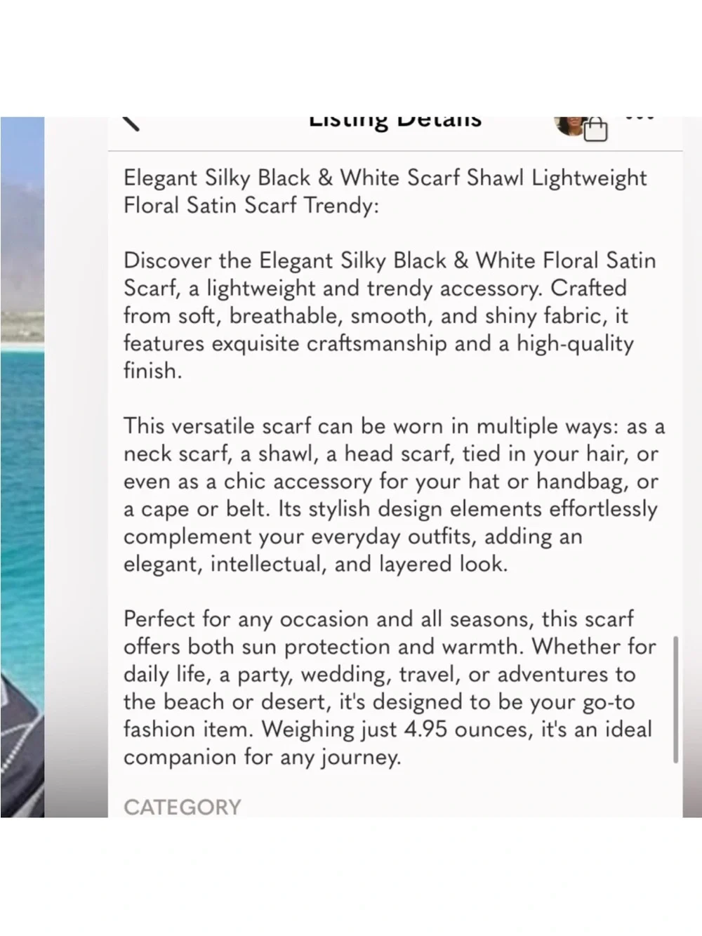 Elegant Silky Black & White Scarf Shawl Lightweight Floral Satin Scarf Trendy